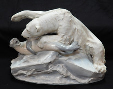 Vintage Royal Dux Porcelain Figurine Polar Bear Hunt Large 16