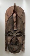 Vintage Hand Carved Wooden African Tribal Style Mask Wall Hanging Folk Art Decor picture