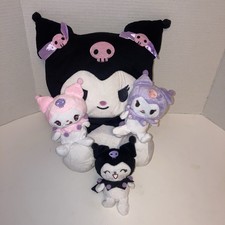 Sanrio Kuromi 4pc Plush Stuffed Animal Lot, Black Purple Pink Jester Costume picture