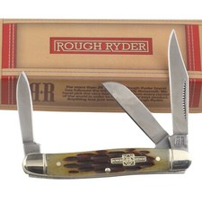 Rough Rider Small Amber Jigged Bone Stockman Pocket Knife RR194 picture