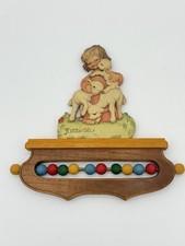ANRI Ferrandiz Italy wood carving nursery wall decor child w/ lambs abacus picture