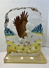 Vintage Bald American Eagle Mountains Carved Lucite Sculpture 12” picture