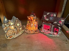 three vintage lighted ceramic Halloween village houses, picture