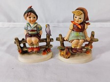 Vintage Goebel Hummel Figurines Pair Boy Girl on Fence Wayside Harmony W Germany picture