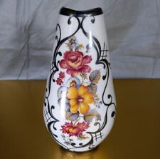 Vintage Bohemia JN Barcelona Porcelain Floral Vase w/ Silver Overlay  6