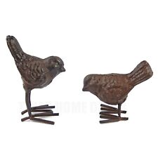 Set of 2 Small Bird Figurines Statues Rustic Cast Iron Garden Yard Home Decor picture