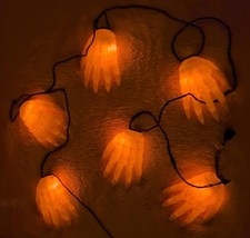 Vintage Halloween Blow Mold Skeleton Hands String Lights Life Size 12 ft Long picture
