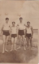 Vintage photo - Four buff buds at the beach - Stylish, shirtless - Gay interest picture