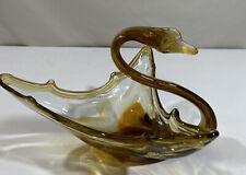 LOVELY Large SWAN Hand-Blown Glass Art Yellow/Brown/Gold Swirl. VGC picture