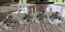 Bobwhite Quail Gold Rim Barware Vintage set of 4 (four) 3”x3” picture