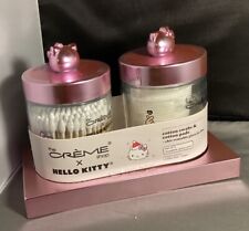 The Creme ShopXHello Kitty Glass Reusable PINK Jar Set Cotton Pads Swabs LIMITED picture