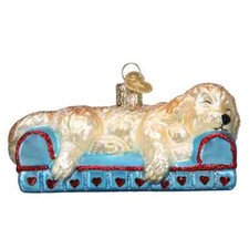 Old World Christmas SLEEPY DOODLE DOG (12596) Glass Ornament w/ OWC Box picture