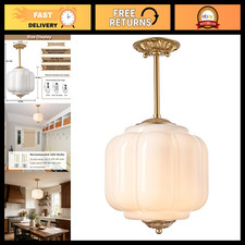 Antique White Vintage Milk Glass Ceiling Light Fixture - 9.8