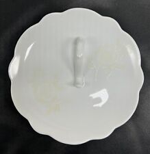 Vintage White Lemon Server Nappy Plate 1-Handle Scalloped Off-White Rose 6.75