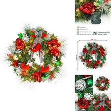 24 Inch Pre-Lit Christmas Wreath with 20 Lights Red & Green picture