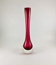 Vintage Murano Sommerso Cranberry Red Glass Bud Vase • Art Glass • Italy • 11