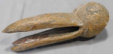Vintage Carved Hardwood Bird Effigy Sculpture Folk Art Open Beak Traces of Paint picture