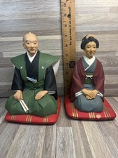 RARE 1950 STUNNING JAPANESE HAKATA URASAKI CLAY PARENTS OF BRIDE GROOM FIGURINES picture