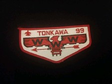 Vintage Tonkawa Lodge 99 OA Flap Patch Gauze Back Horizontal Stitch Red Border picture