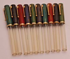 SET OF 10 Click Transparent Barrel Eyedropper Fountain Pen Marble Cap Medium Nib picture
