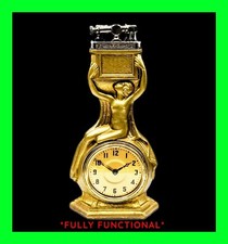 Antique 1929 Henry T. Schiff Girl For The Hour Clock / Lift Arm Lighter WORKING  picture