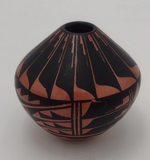 Vintage Geraldine Sandia Jemez Pueblo Hand-Coiled Black-on-Red Pottery Jar picture