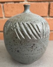 Small Vintage 70s Gray Studio Pottery Ceramic Stoneware Spout Vase Modern Signed picture