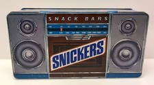 Vintage Snickers BoomBox Metal Tin 1989 Blue Retro Advert Made in England Candy picture