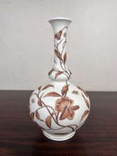 Antique Porcelain Matte Hand Painted Bottle Vase White Floral 9.25