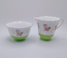 Vtg Shelton Japan Fine China White Green Floral Creamer Sugar Set Gold Trim 3