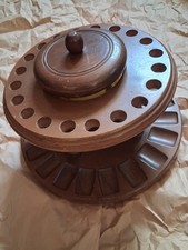 Decc Decatur Walnut Tobacco Humidor Canister & Pipe Stand Rack Turntable 18 Pipe picture