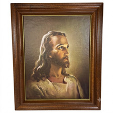 Vintage 1940s Warner Sallman Head of Christ Framed Litho Kriebel and Bates Jesus picture