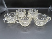 Set of 5 Jeannette Glass Clear Pressed Glass Cube Cubist Pattern Punch Bowl Cups picture