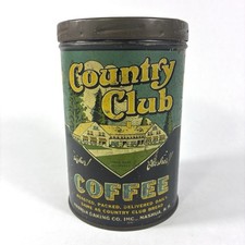 Vintage Rare Country Club Coffee  1 lb Tin Can Advertising Country Store Display picture