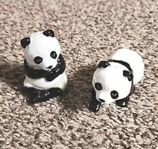 Vintage Panda Bear Salt and Pepper Shakers Japan Black & White w/ Stoppers  picture