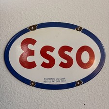 OLD VINTAGE 1957 ESSO FUEL OIL GASOLINE METAL PORCELAIN ENAMEL SIGN 12