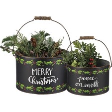 Primitives by Kathy 110127 Merry Christmas and Peace On Earth Bucket, Set of 2 picture