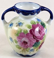 Small Vintage Nippon Pink Rose Double Handled Vase picture