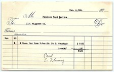 Vintage 1924 Flemings Taxi Service Paid Billhead picture