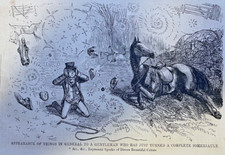 1864 Vintage Magazine Illustration of Man Who Fell Off Horse picture