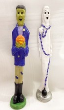 VTG Hermitage Pottery Halloween Pencil Figurines (2) Frankenstein & Ghost 7.75” picture