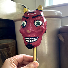 VTG Mid Century Paper Mache Devil Noise Maker Rattle Halloween Mexican Folk Art picture