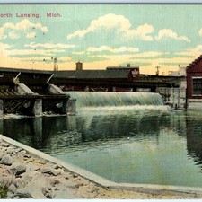 c1910s Falls at North Lansing, MI Postcard RPO Pt Huron Chic Cancel Dam River picture