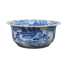 Chinese Large Blue and White Blue Willow Porcelain Bowl 16