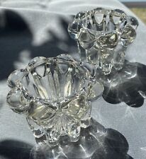 2 RETRO CRYSTAL CLEAR GLASS CANDLESTICK HOLDERS Vintage Brazil picture