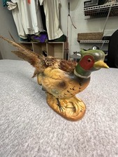 Vintage Ring-Necked Pheasant Figurine Real Feathers Partial Taxidermy picture