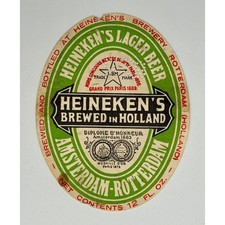 Vintage 1951-54 Heineken's Lager Beer Label Holland 12oz Export picture