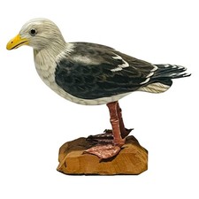 Vintage Wooden Seagull Figurine 4.5” Coastal Nautical Bird Decor picture