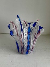 MCM Venino Fazzoletto Latticino Art Glass Murano Italy Handkerchief Vase Rare picture