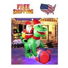 Self-Inflating 5 Ft T-Rex Dinosaur with Santa - Perfect for Holiday Yard Decor picture